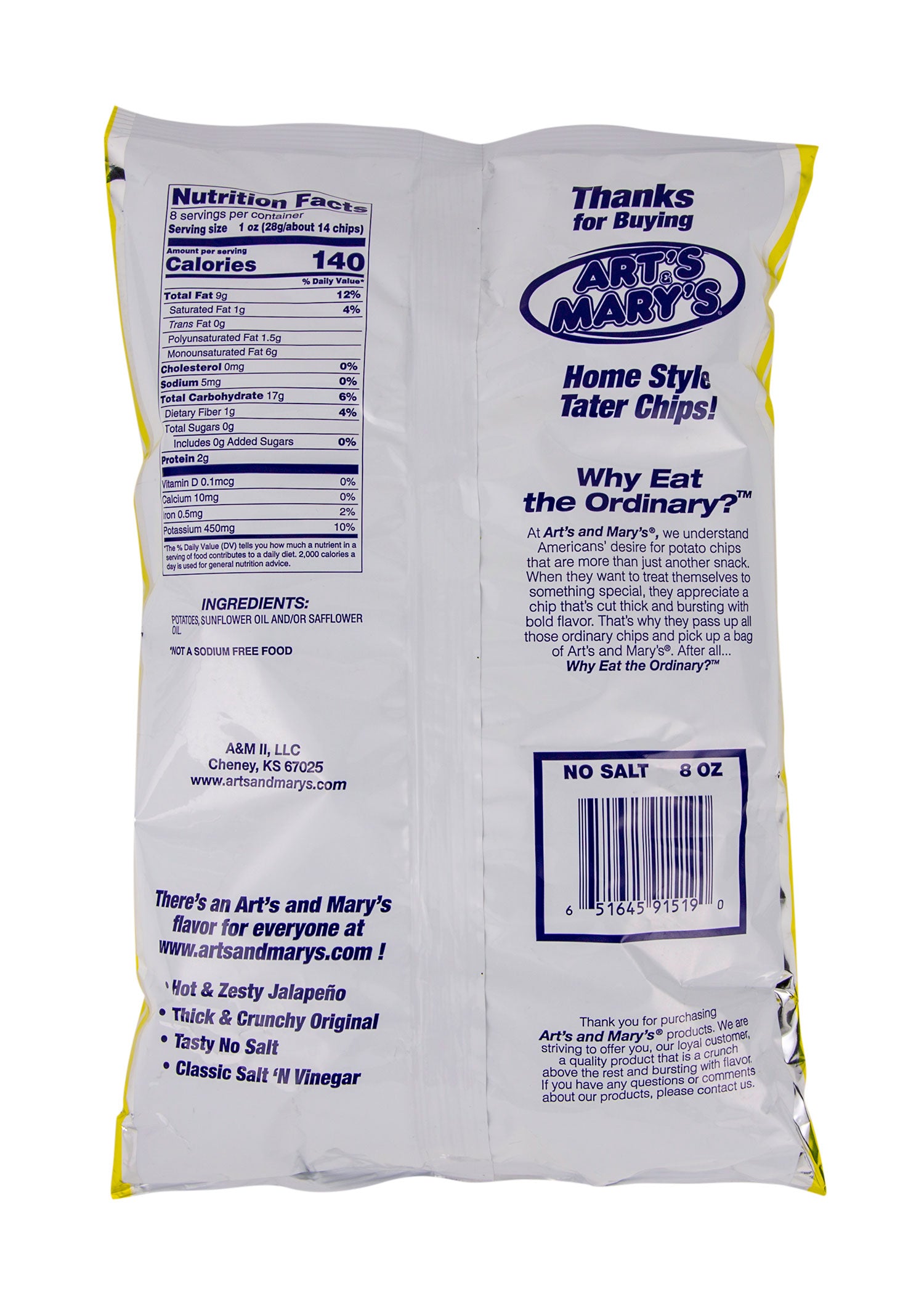 Art's & Mary's - No Salt Added Home Style Tater Chips 